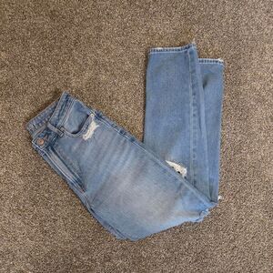 American Eagle Blue straight leg mom Comfort Stretch ripped knee denim jeans 4